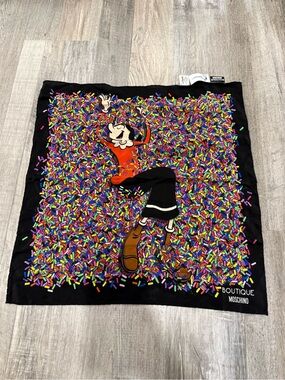 Moschino Black Multicolor Sprinkle-Print Silk Scarf